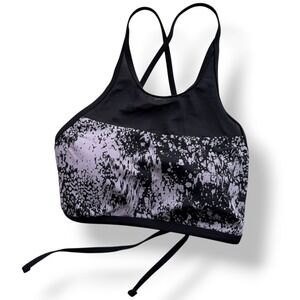 Nike Womens M Gray Black Splatter Print Mesh Tie Back High Neck Bikini Top Beach